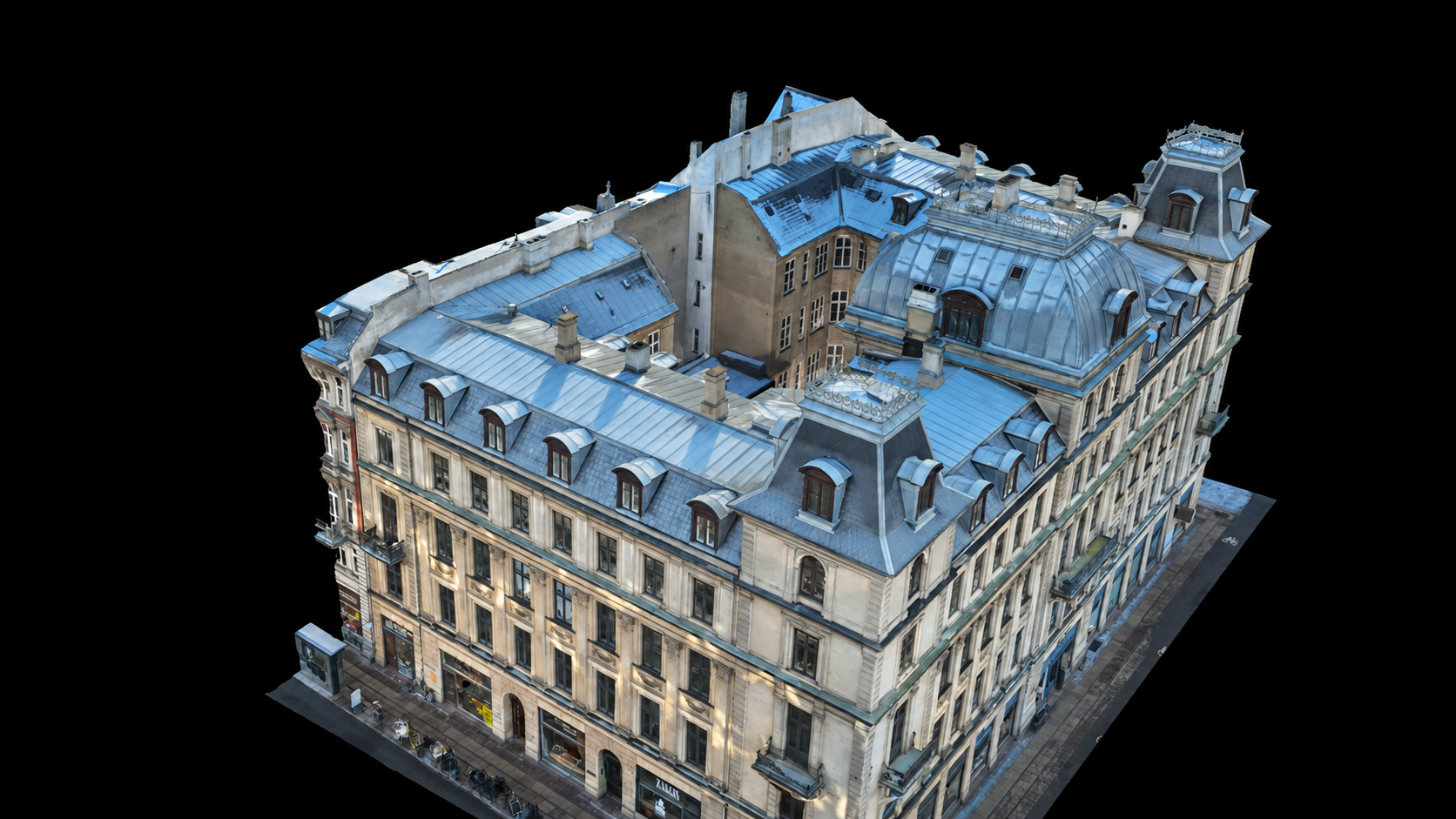Tekstureret og målfast 3D-model af en bygning