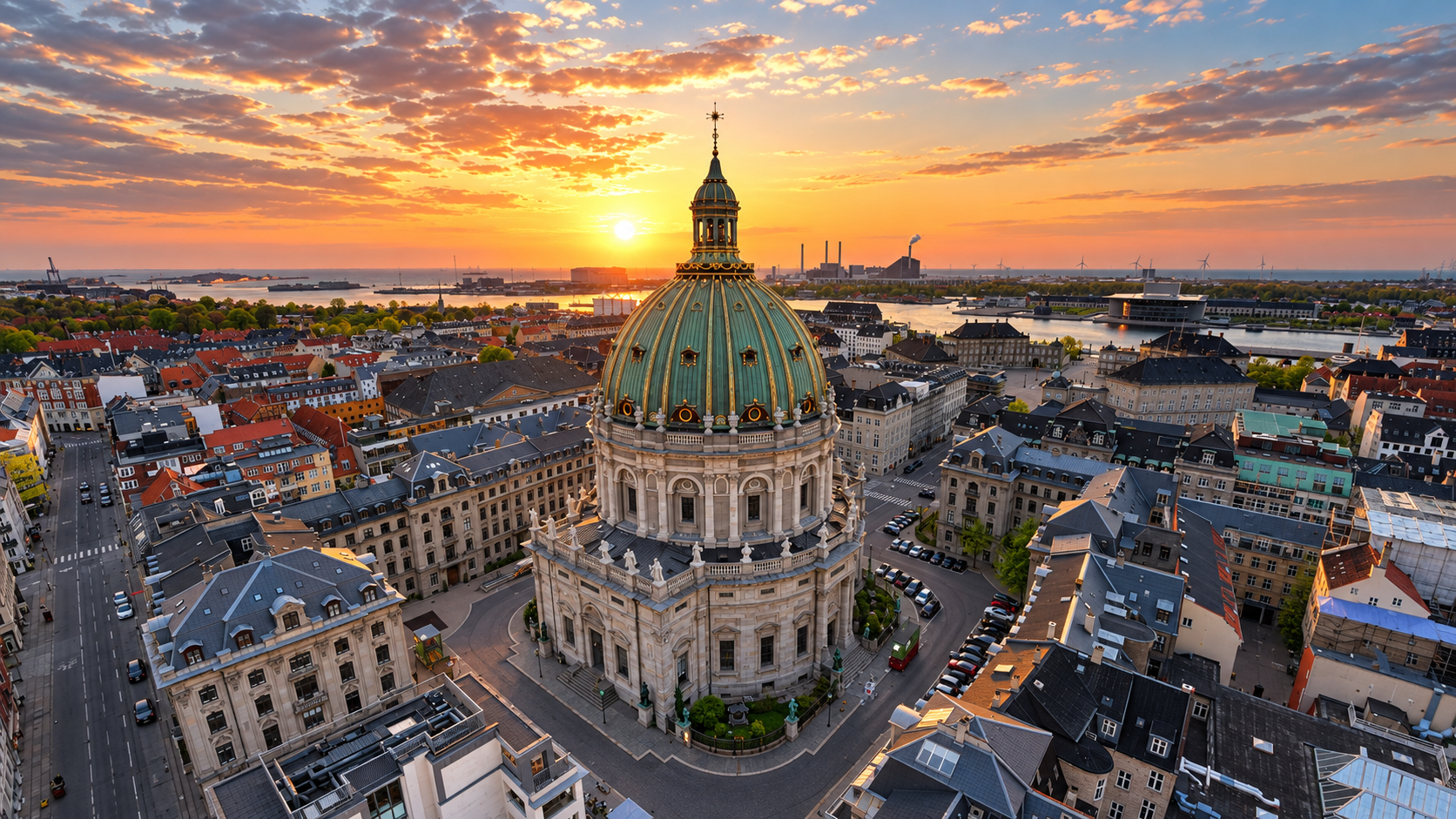 360 graders panorama over Marmorkirken og København